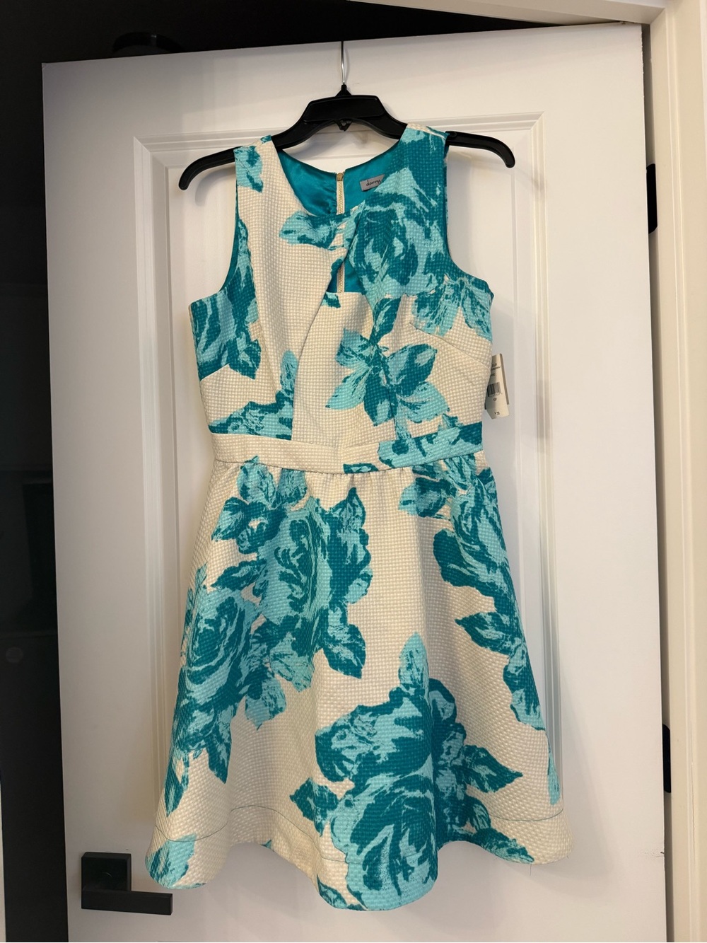Danny & Nicole Teal and Cream Floral Fit-and-Flare Dress
